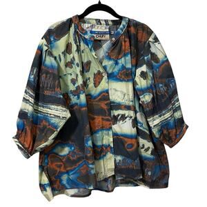Chufy 100% Cotton Orange Blue Abstract Addi Button Up Shirt Blouse Size Medium